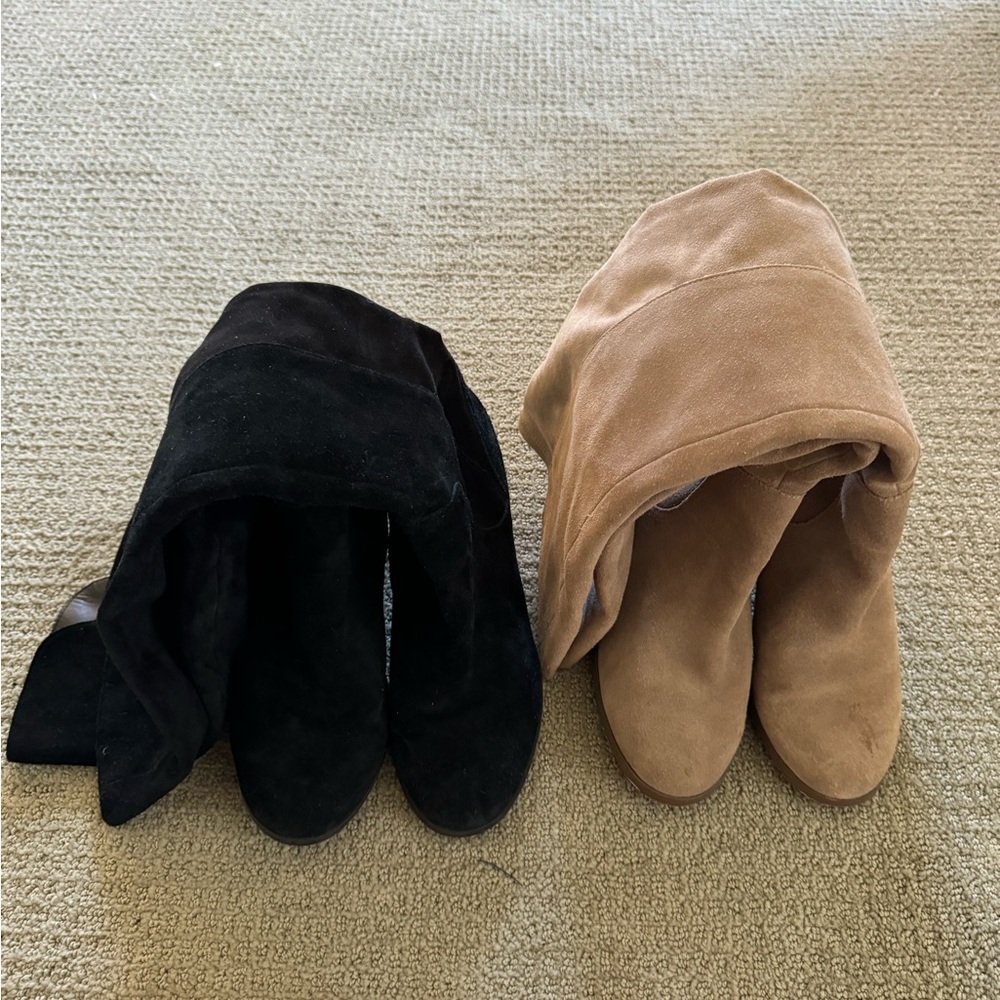 Lot of (2) Sole Society Laila Suede Wedge Heel Boots - Black & Taupe Size 8.5